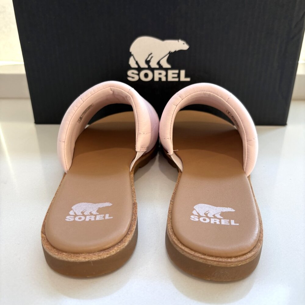 Sorel Ella III Slide Sandals Quilted Leather Slip On Flats Whitened Pink Size 7 - Picture 4 of 7
